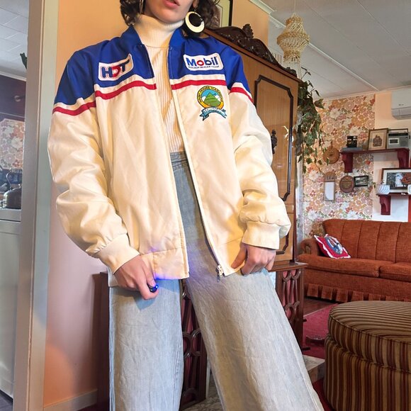 1980s Color blocked Mobil Racing jacket with Terry cloth lining - from HDT appar - Picture 2 of 13